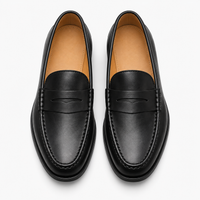 Black Penny Loafers Heeled Block