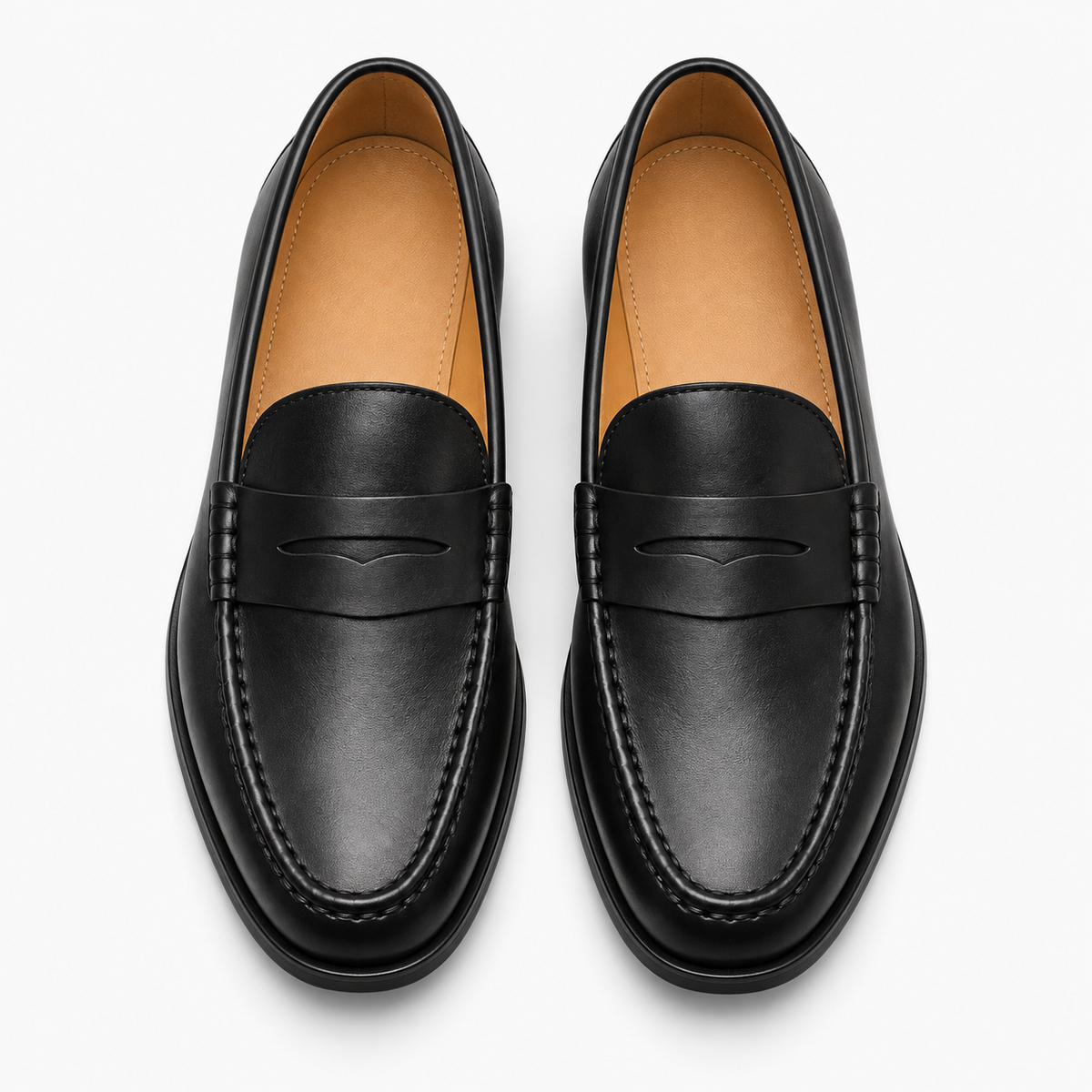 Black Penny Loafers Heeled Block