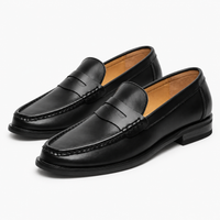 Black Penny Loafers Heeled Block