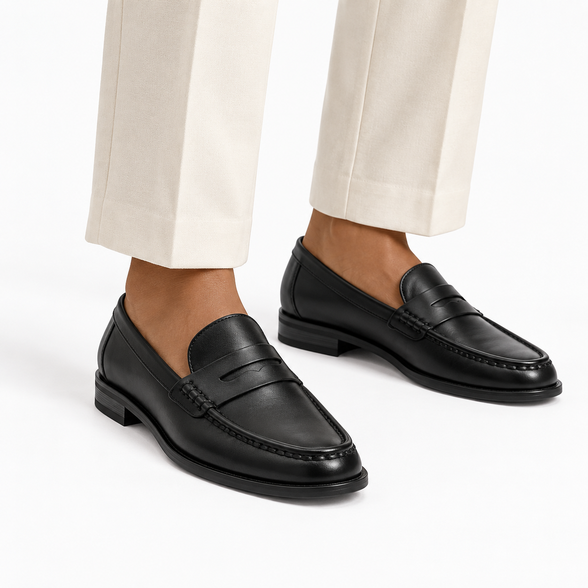 Black Penny Loafers Heeled Block