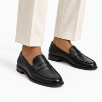 Black Penny Loafers Heeled Block