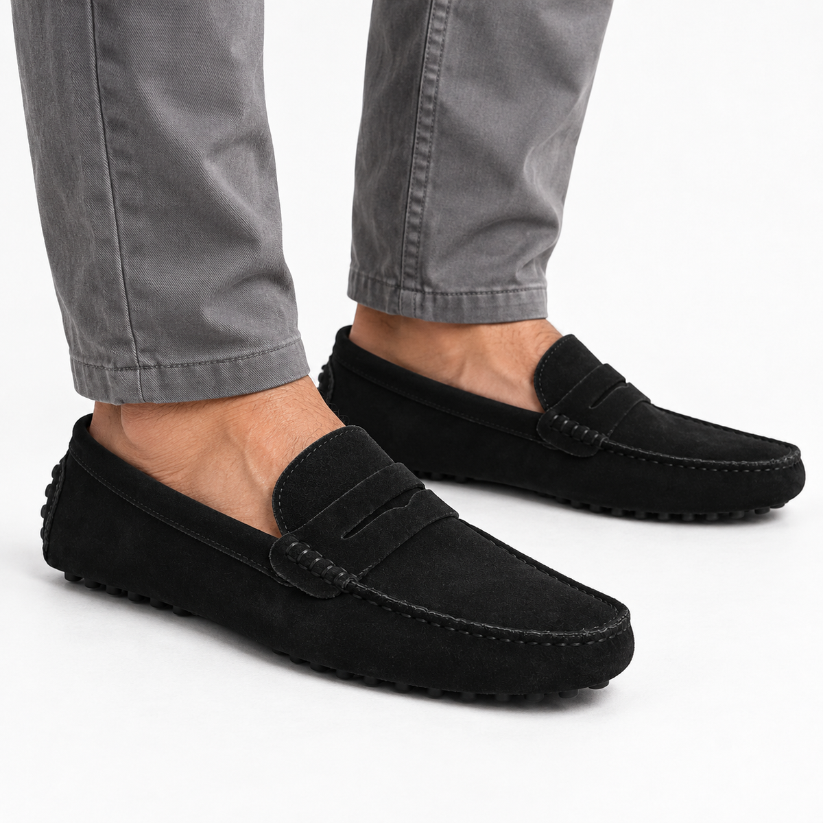 Black Suede Penny Loafers Driving