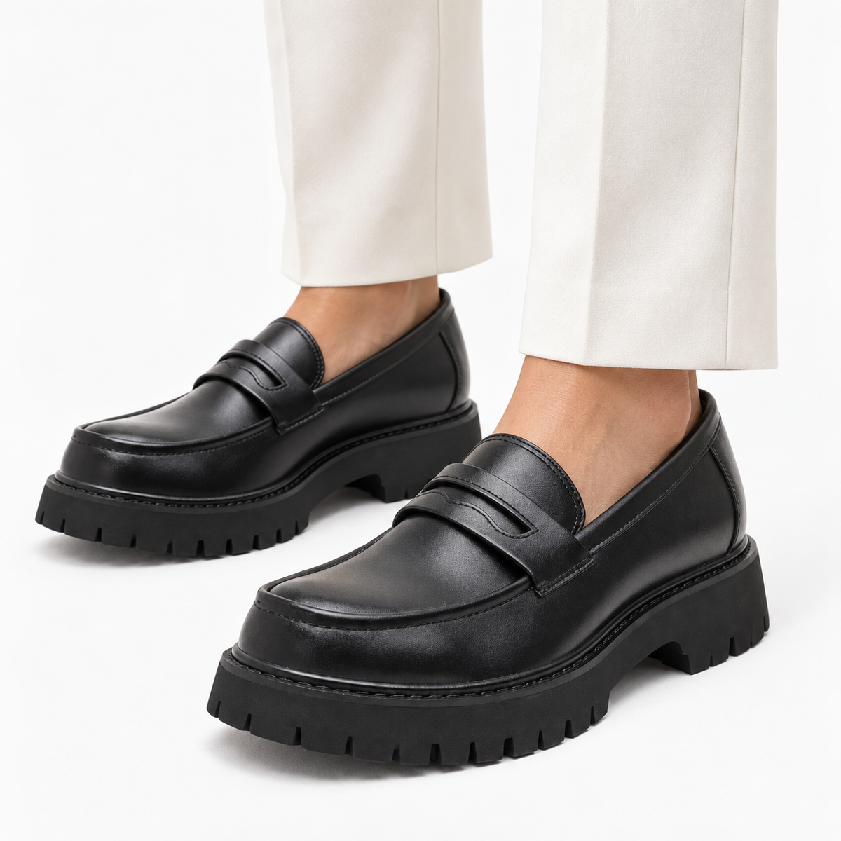 Penny Loafers Black Block Heel