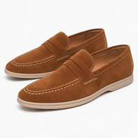 Brown Suede White Stitch Loafers