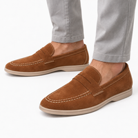 Brown Suede White Stitch Loafers