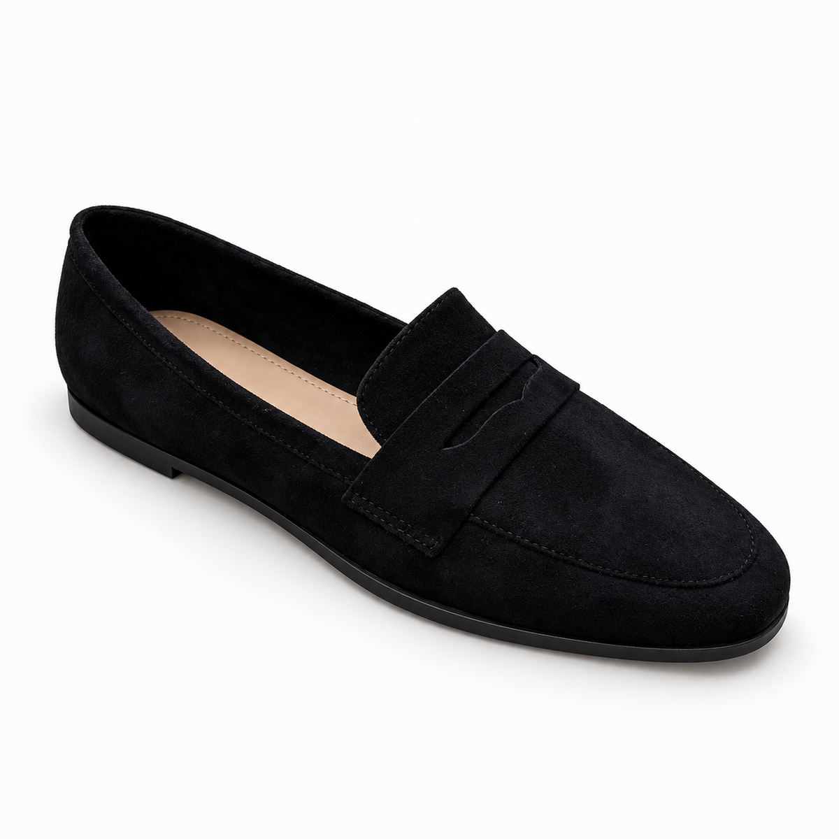 Black Heeled Suede Loafers