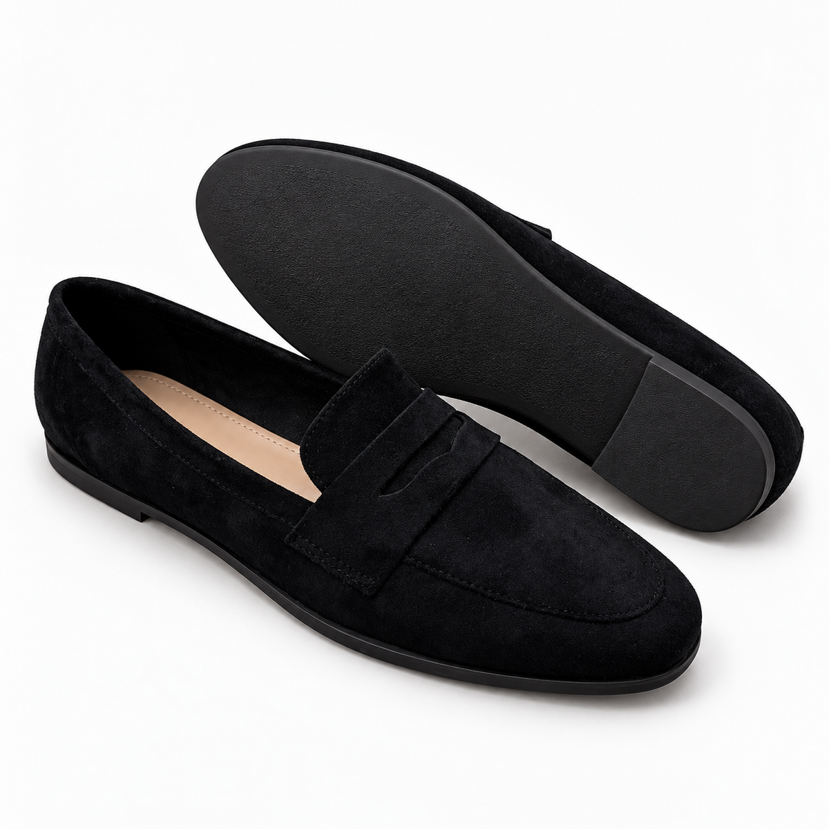Black Heeled Suede Loafers