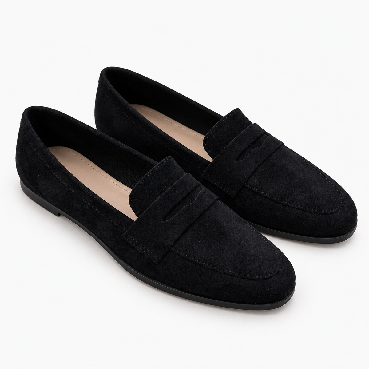 Black Heeled Suede Loafers