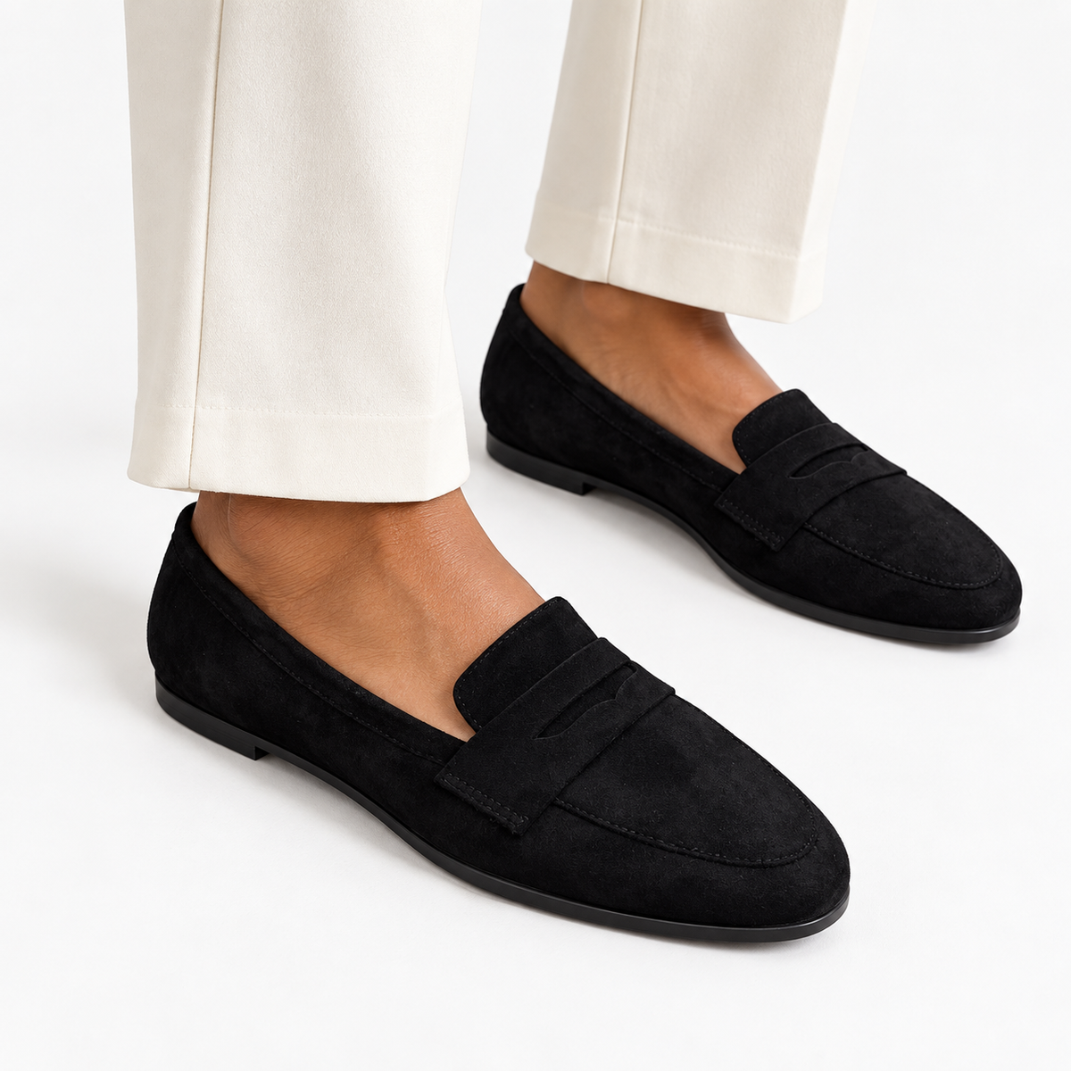 Black Heeled Suede Loafers