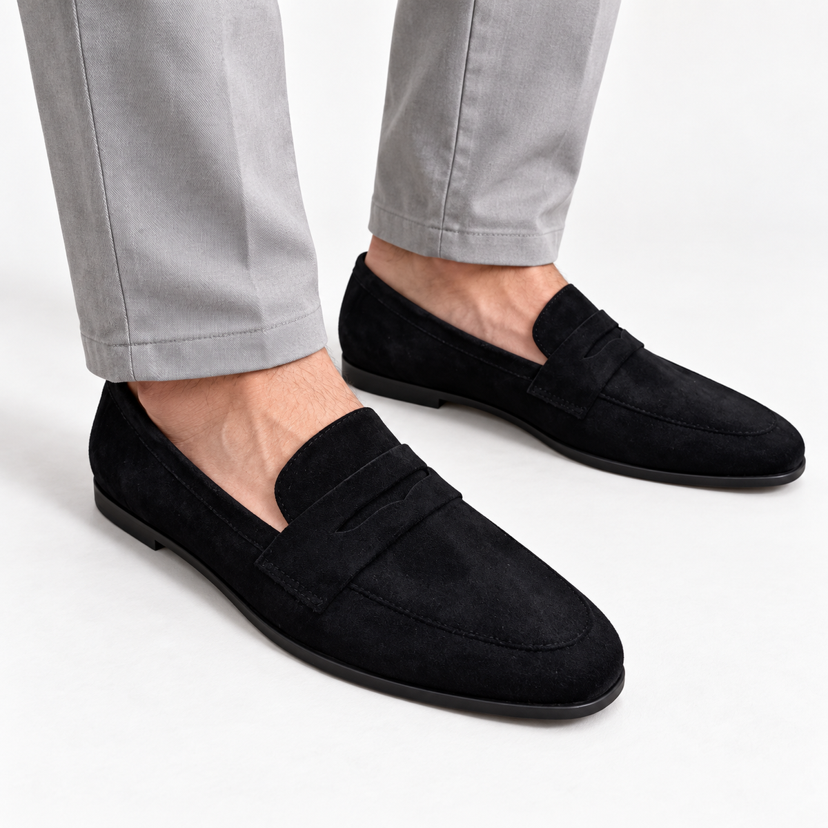 Black Heeled Suede Loafers
