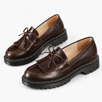 Brown Chunky Loafers Fringe Bow