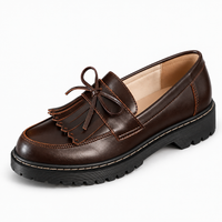 Brown Chunky Loafers Fringe Bow