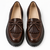 Brown Chunky Loafers Fringe Bow