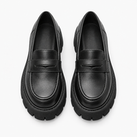 Women's Black Genuine Leather Platform Loafers with Chunky Sole