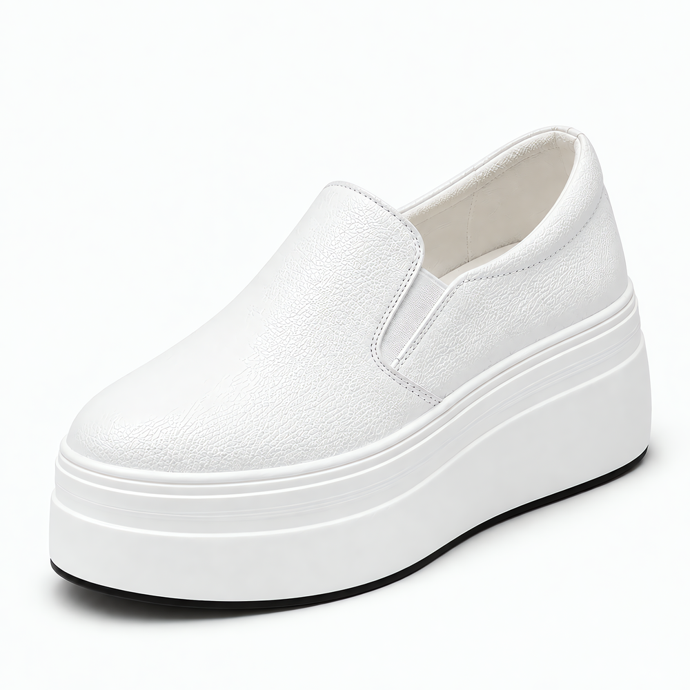 Women's Black Genuine Leather Platform Slip-On Loafers