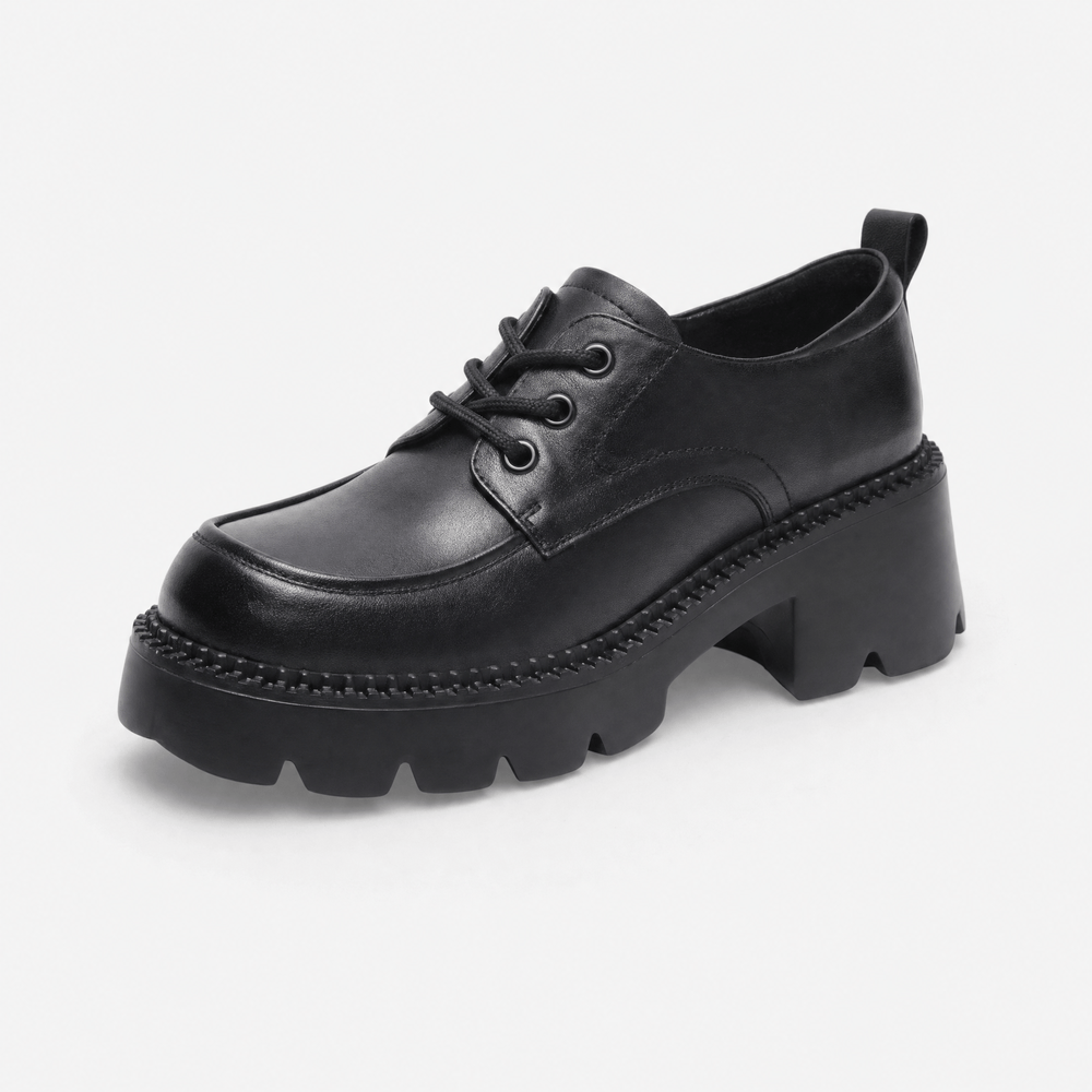 Gentry Morris 35 / Black Lace Up Platform Loafers Chunky