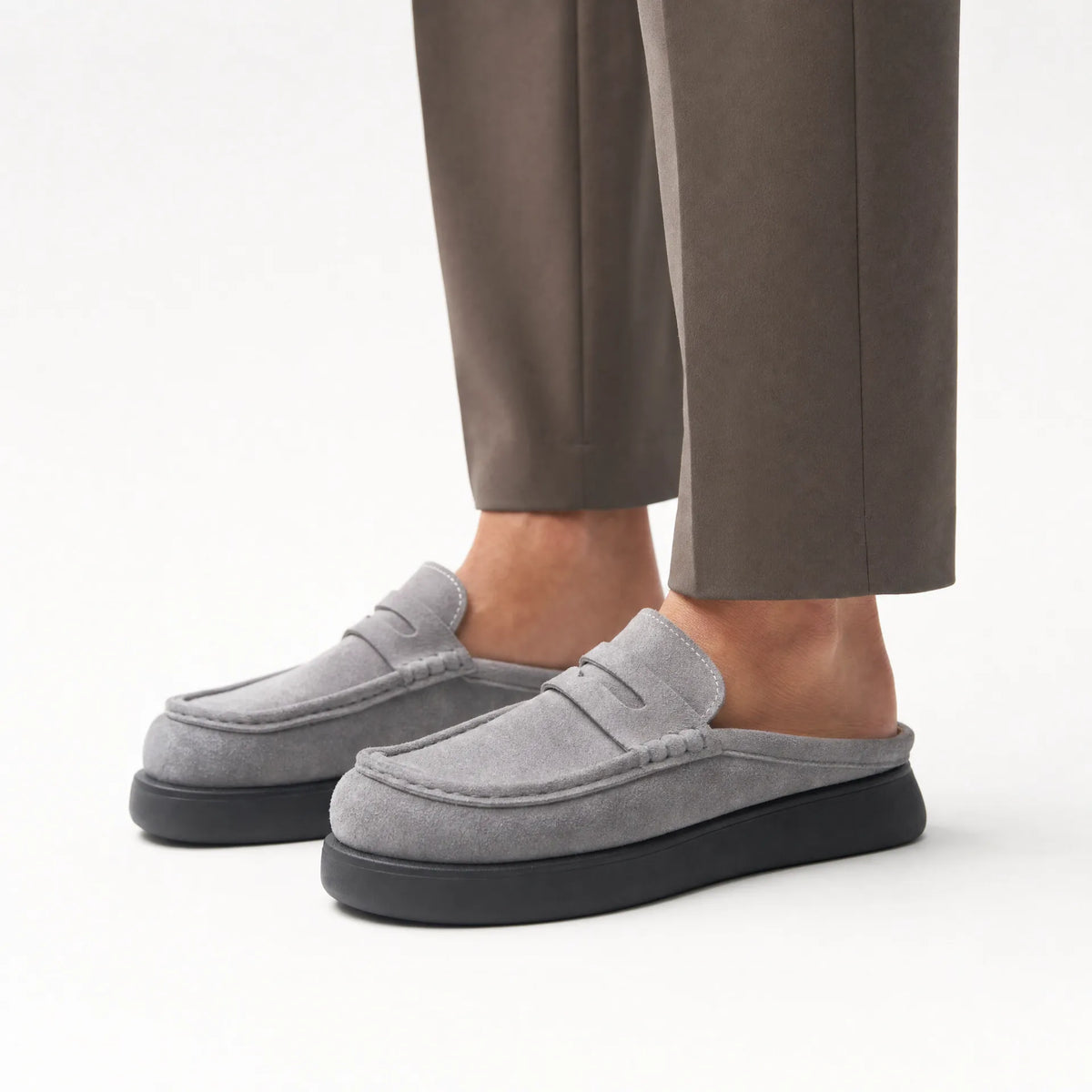 Gentry Morris Backless Platform Suede Loafers Grey