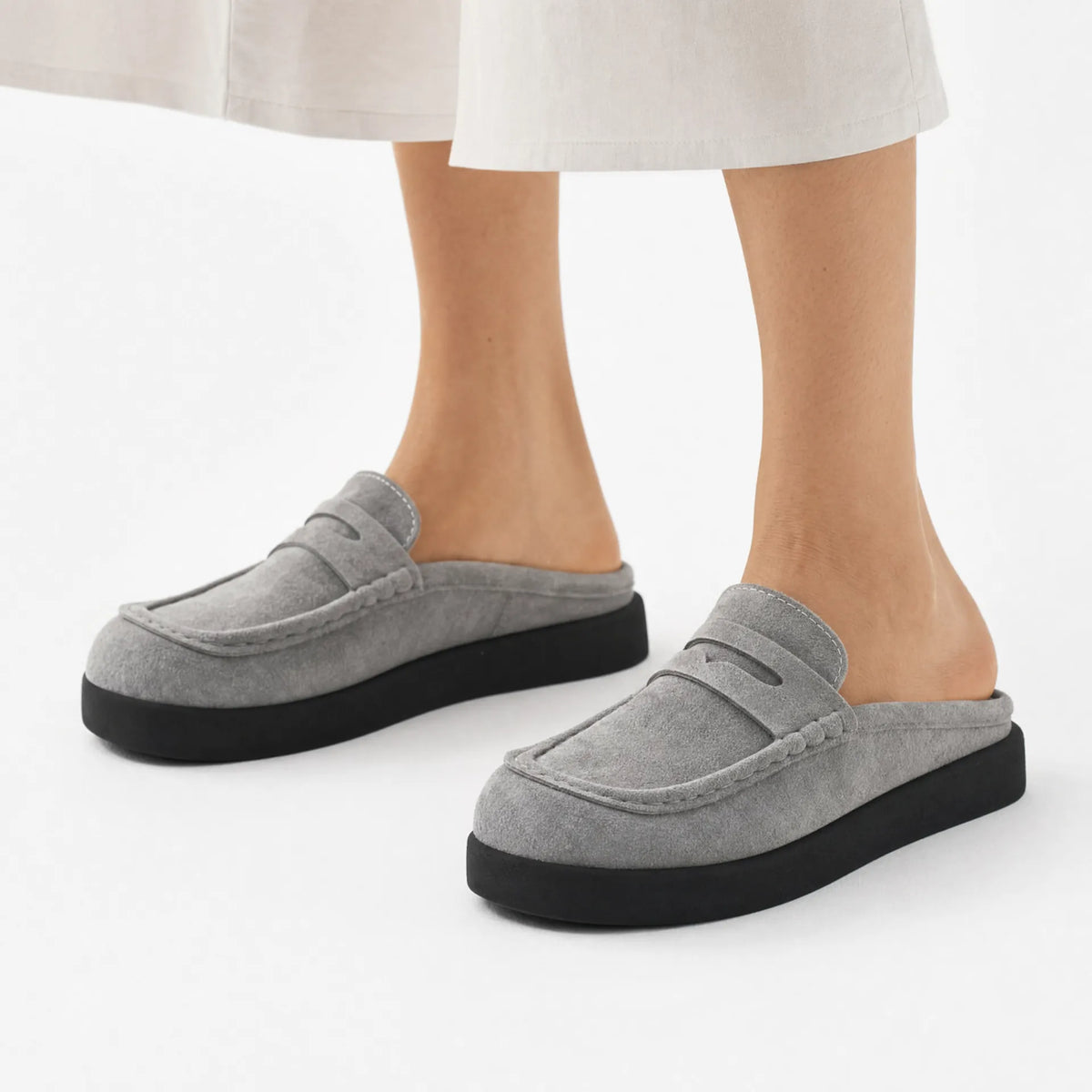 Gentry Morris Backless Platform Suede Loafers Grey