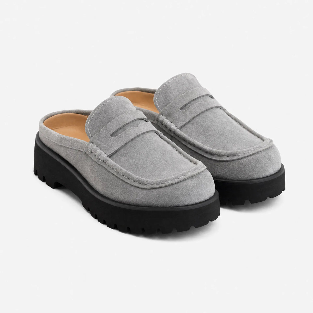 Gentry Morris Backless Platform Suede Loafers Grey