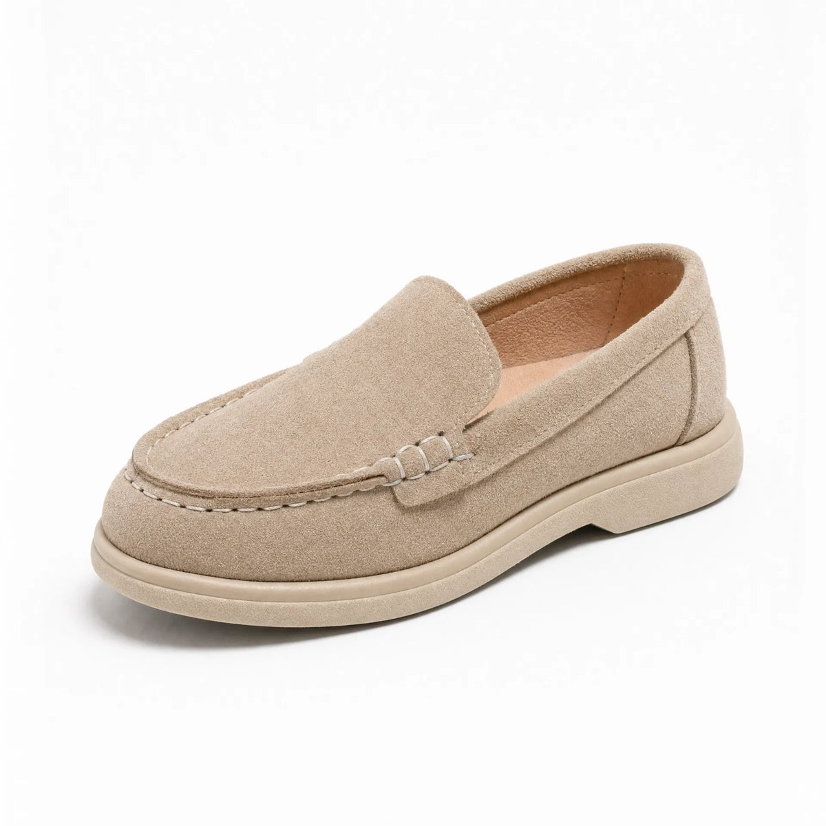 Gentry Morris Beige / 21 Flat Suede Loafers Stitched Detail