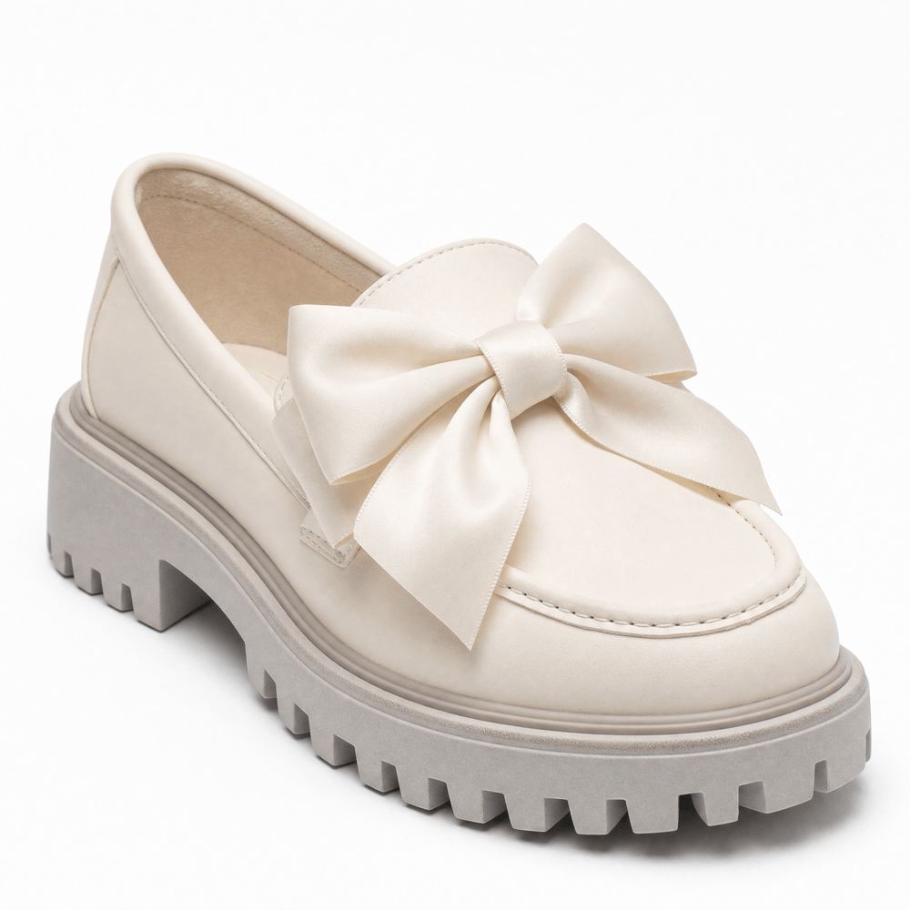 Gentry Morris Beige / 26 Bow Detail Platform Loafers Chunky