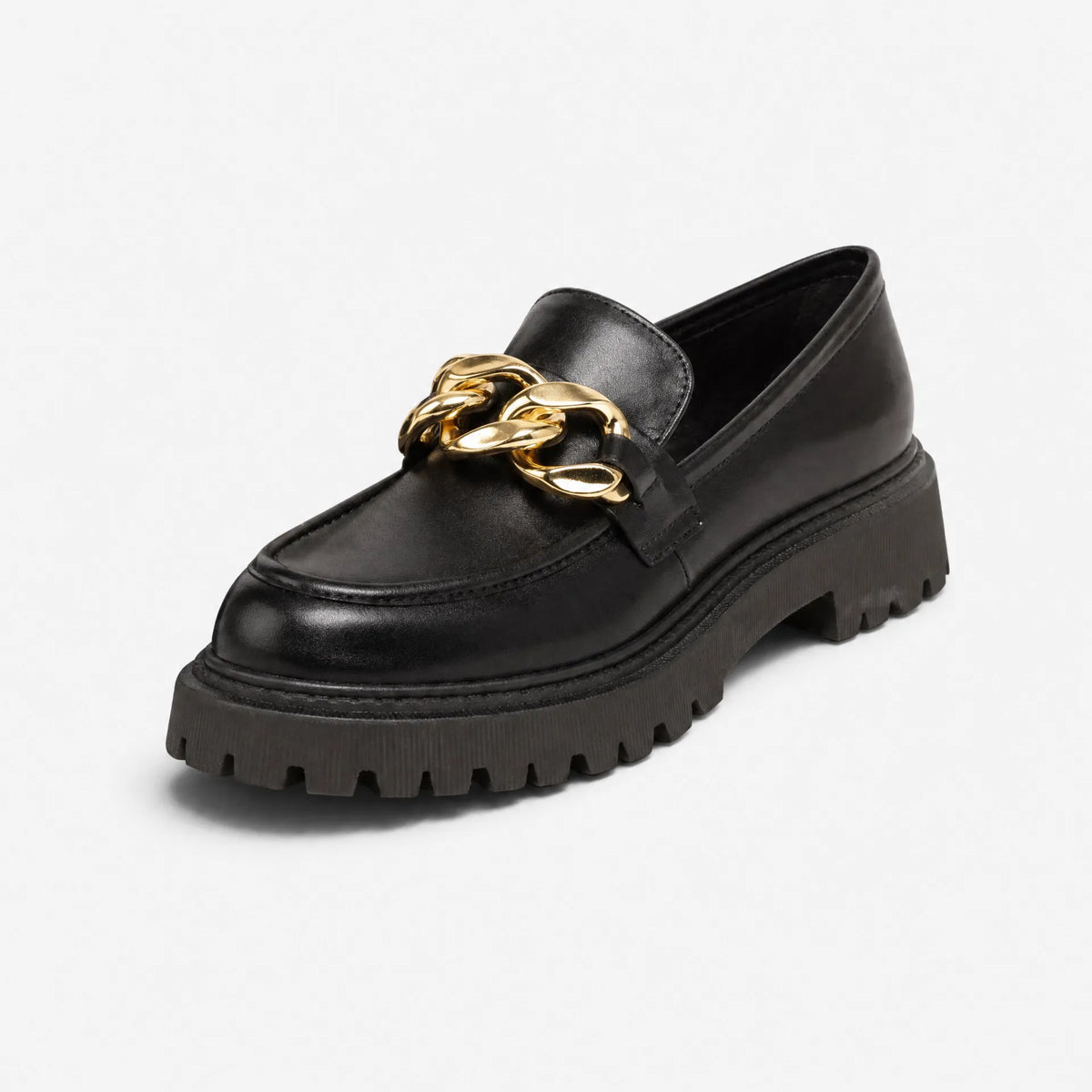 Gentry Morris Black / 2.5 Black Chunky Loafers Gold Chain