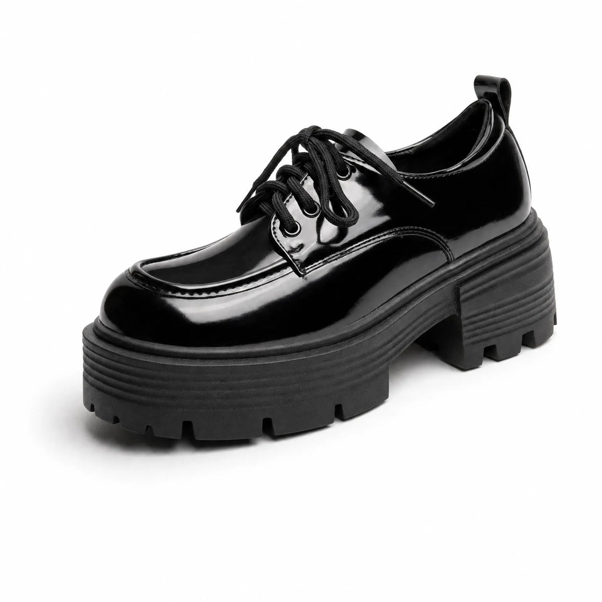 Gentry Morris Black / 2.5 Patent Platform Loafers Block Heel