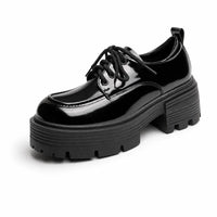 Gentry Morris Black / 2.5 Patent Platform Loafers Block Heel