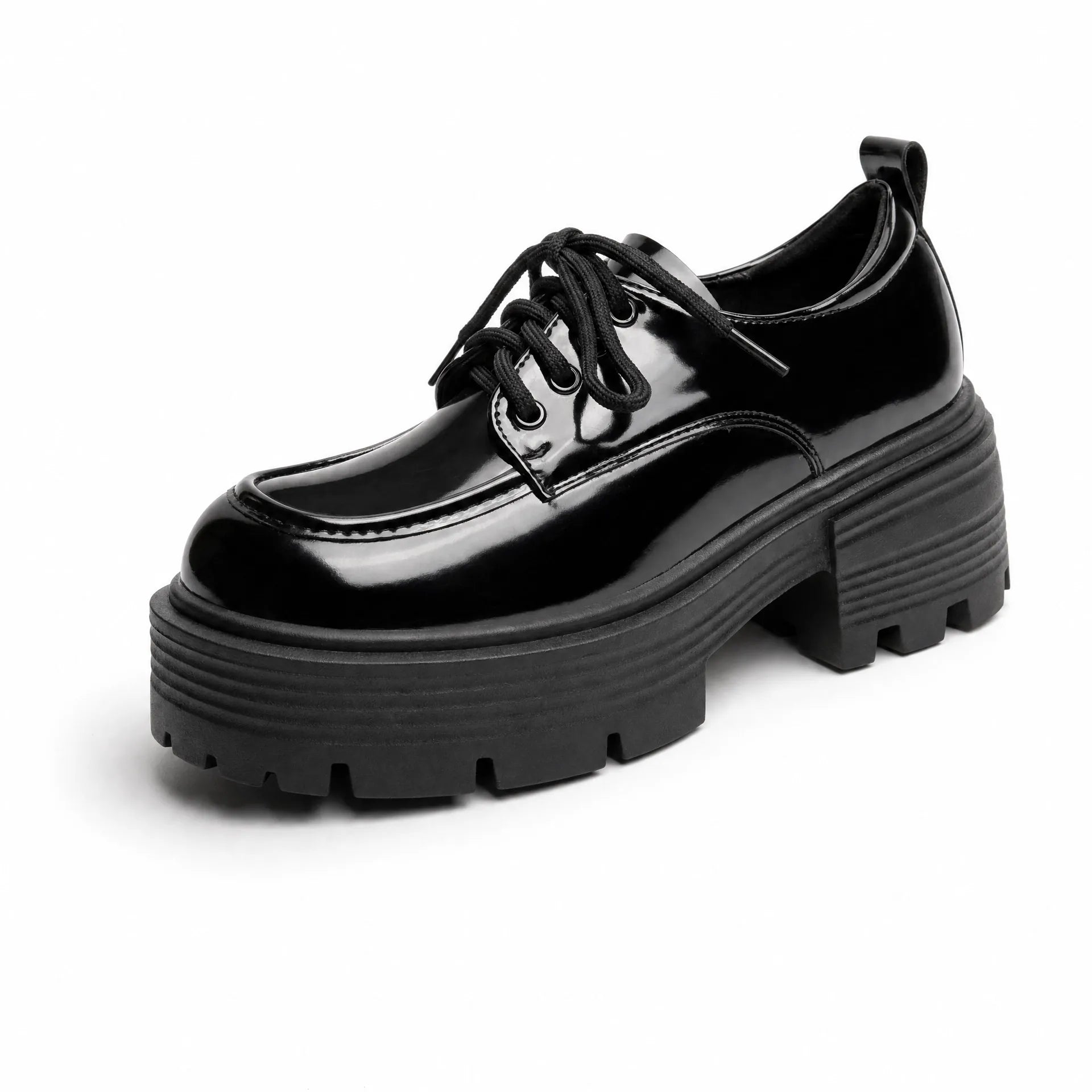 Gentry Morris Black / 2.5 Patent Platform Loafers Block Heel