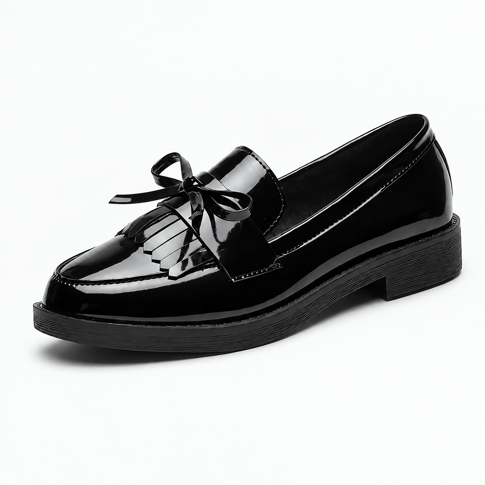 Gentry Morris Black / 2.5 Women's Black Patent Leather Tassel Bowknot Loafers
