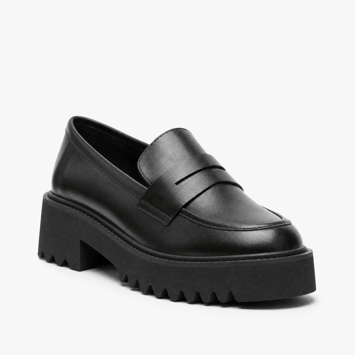 Gentry Morris Black / 21 Penny Chunky Loafers Block Heel