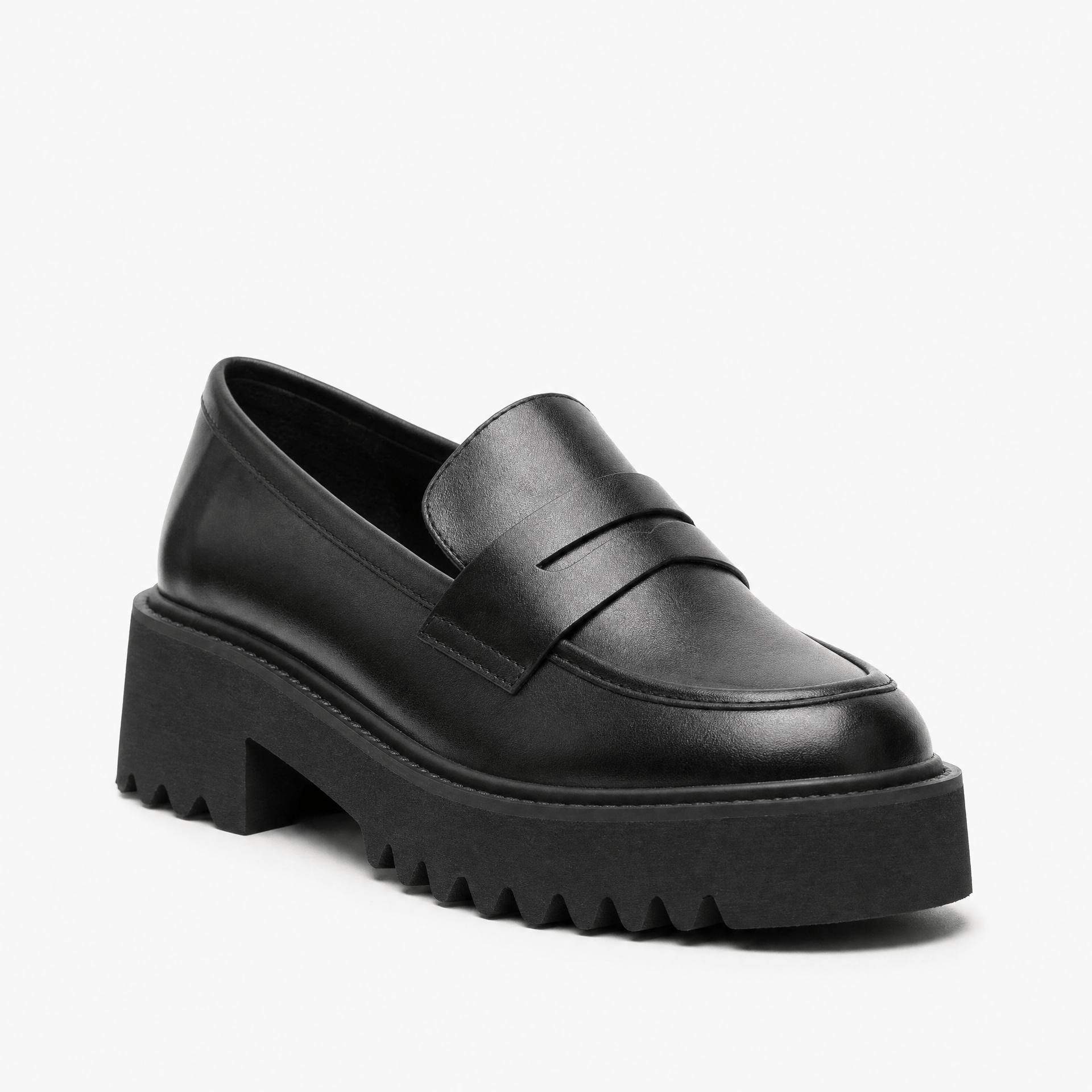Gentry Morris Black / 21 Penny Chunky Loafers Block Heel