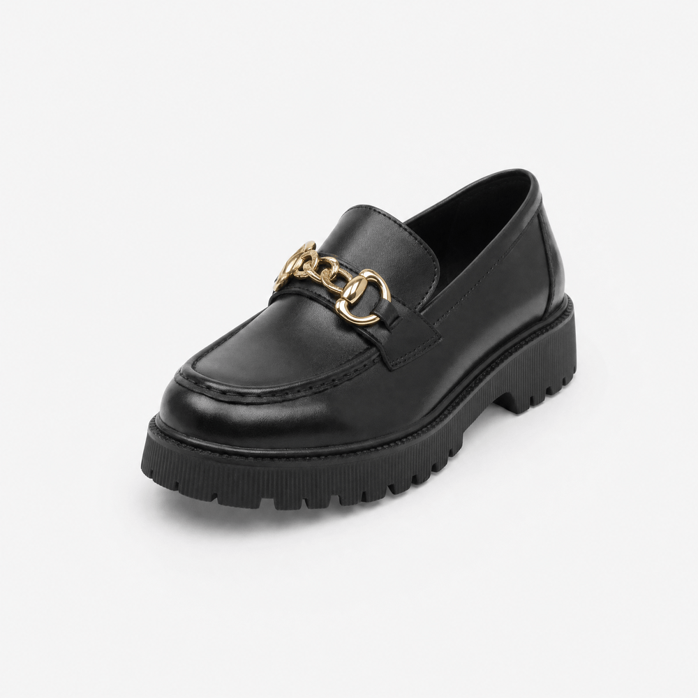 Gentry Morris Black / 34 Black Chunky Loafers Chain Detail