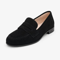Gentry Morris Black / 34 Black Heeled Suede Loafers