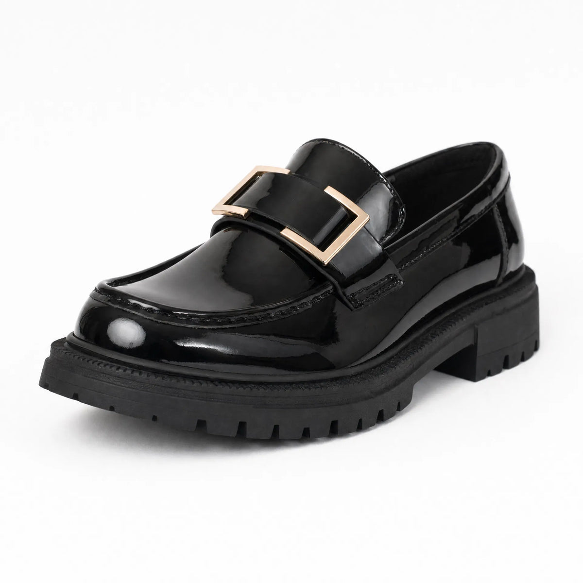 Gentry Morris Black / 36.5 Black Loafers Golden Chain Detail