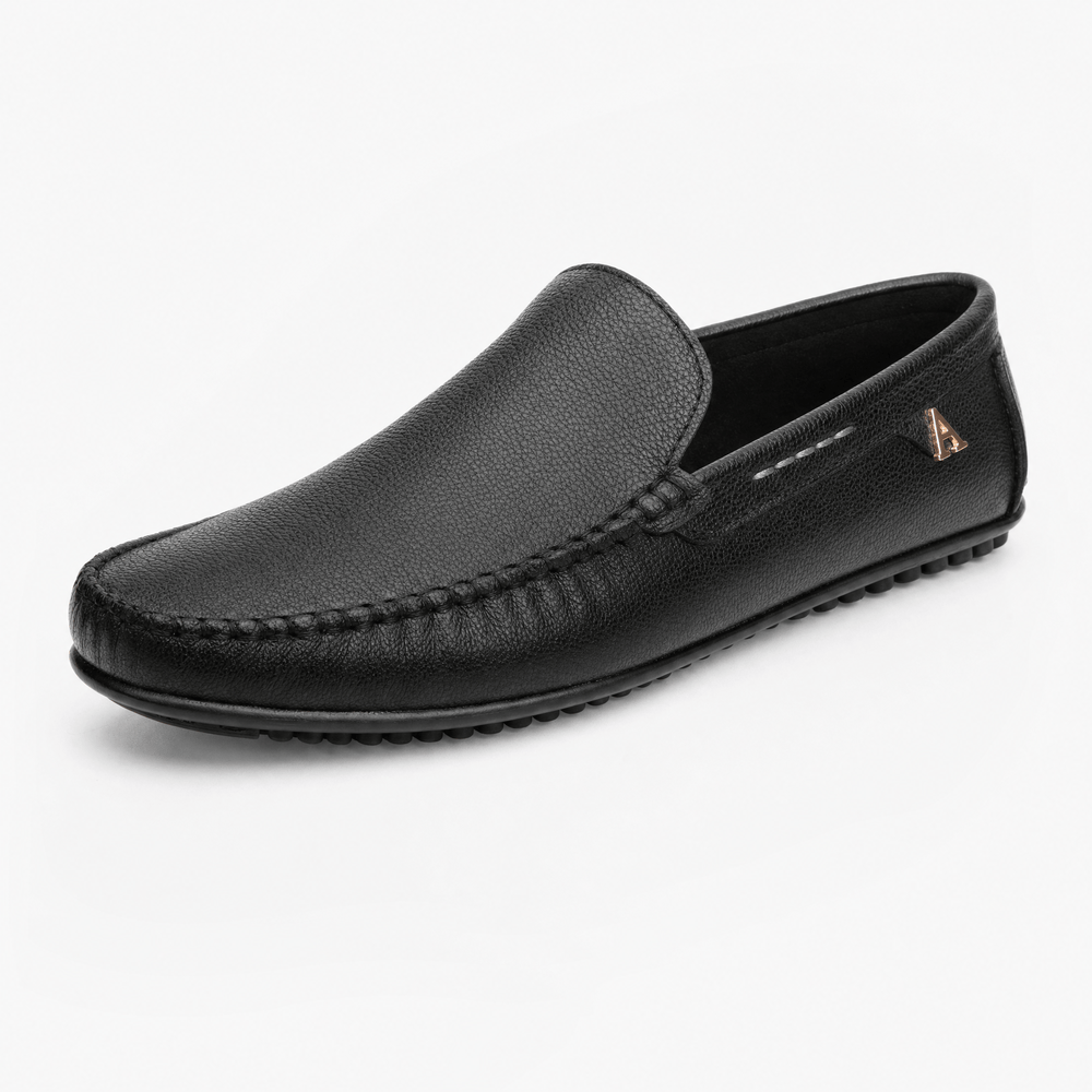 Gentry Morris Black / 37 Black Boat Leather Loafers