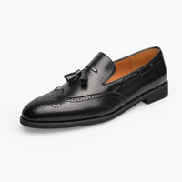 Gentry Morris Black / 38 Brogue Heeled Tassel Loafers Men