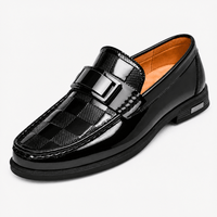 Gentry Morris Black / 4 Men's Black Patent Leather Slip-On Loafers with Checkerboard Vamp
