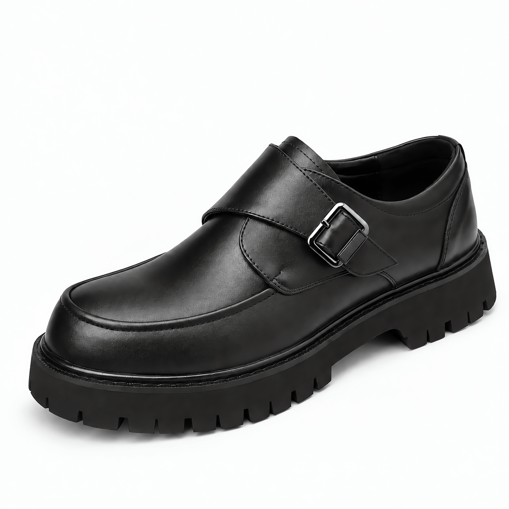 Gentry Morris Black / 5 Men's Black Monk Strap Platform Loafers with Chunky Lug Sole