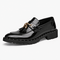 Gentry Morris Black / 5 Men's Black Patent Leather Tassel Loafers with Gold Skull Hardware
