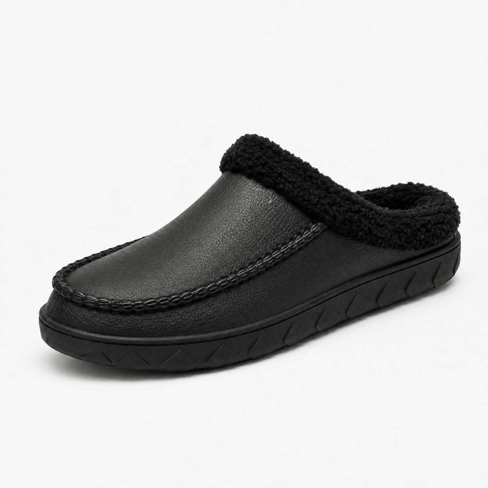 Gentry Morris Black / 6/7 Men's Black Plush-Lined Indoor Slipper Clogs