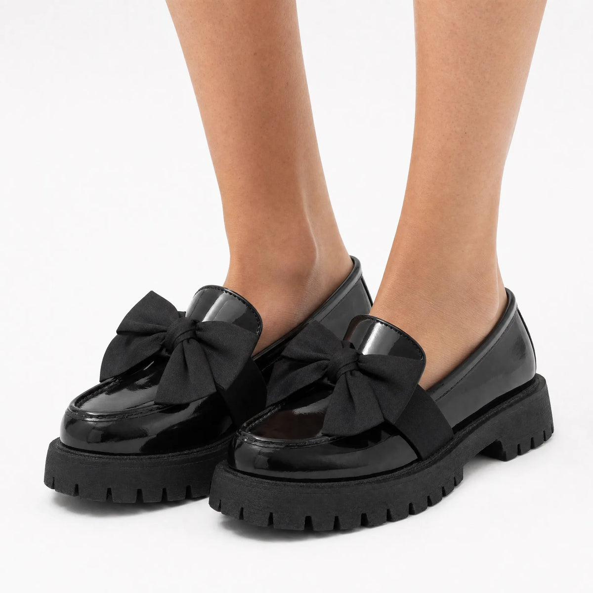 Gentry Morris Black Bow Platform Loafers