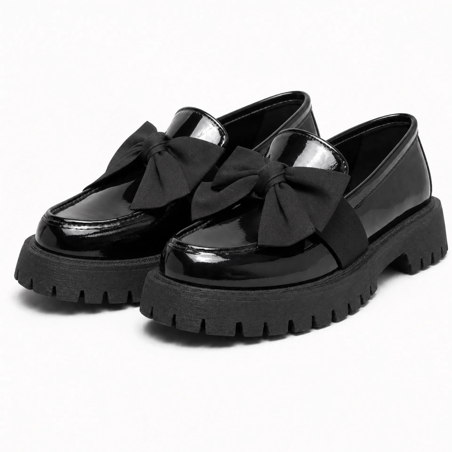 Gentry Morris Black Bow Platform Loafers