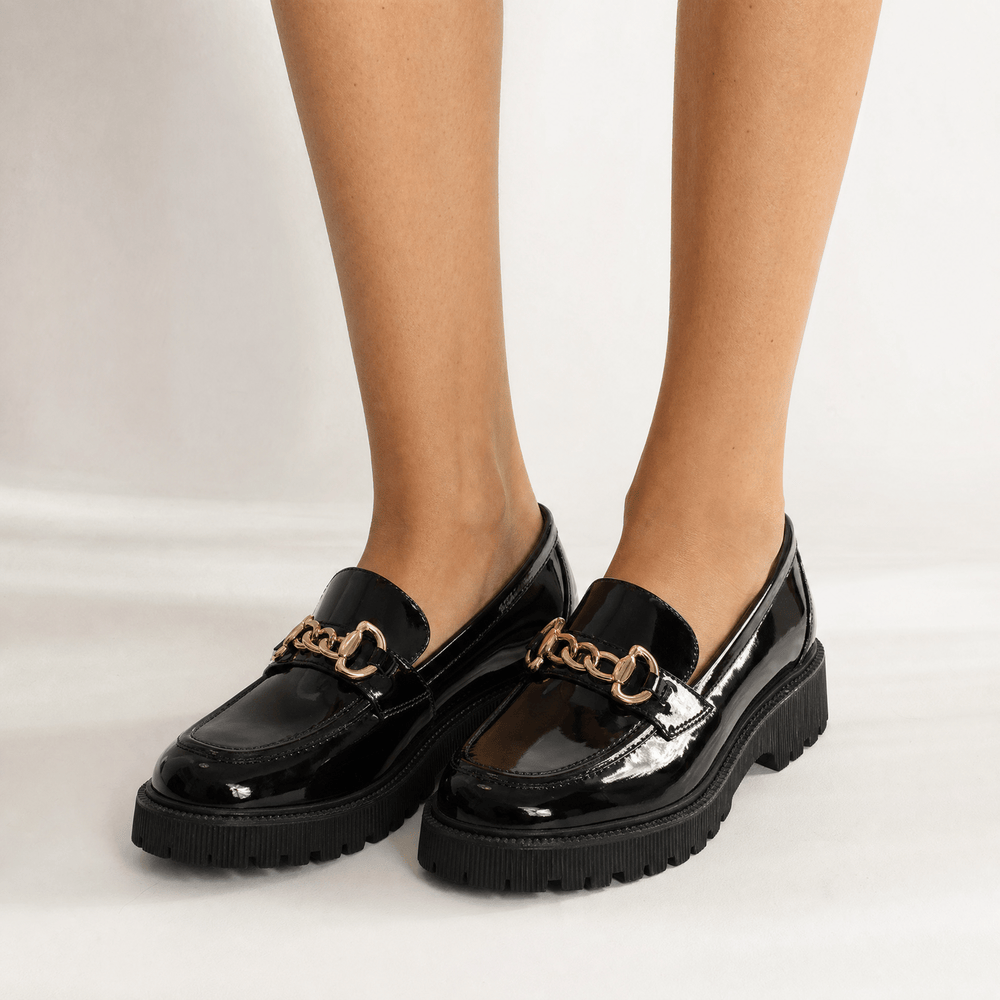 Gentry Morris Black Chunky Chain Platform Loafers