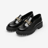 Gentry Morris Black Chunky Chain Platform Loafers