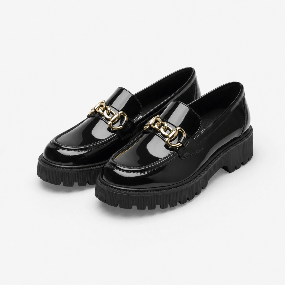 Gentry Morris Black Chunky Chain Platform Loafers