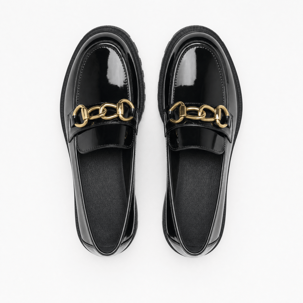 Gentry Morris Black Chunky Chain Platform Loafers