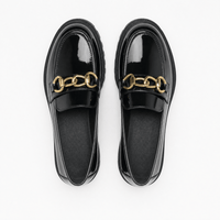 Gentry Morris Black Chunky Chain Platform Loafers