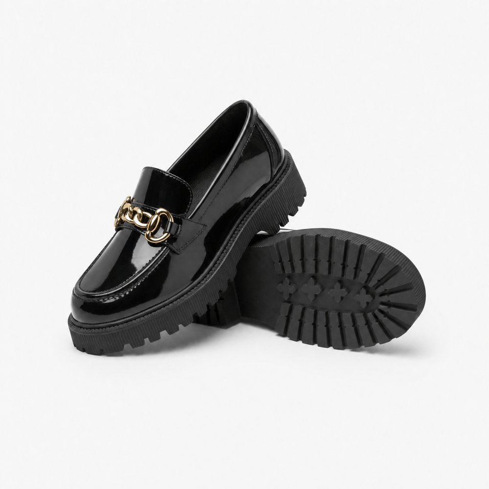 Gentry Morris Black Chunky Chain Platform Loafers