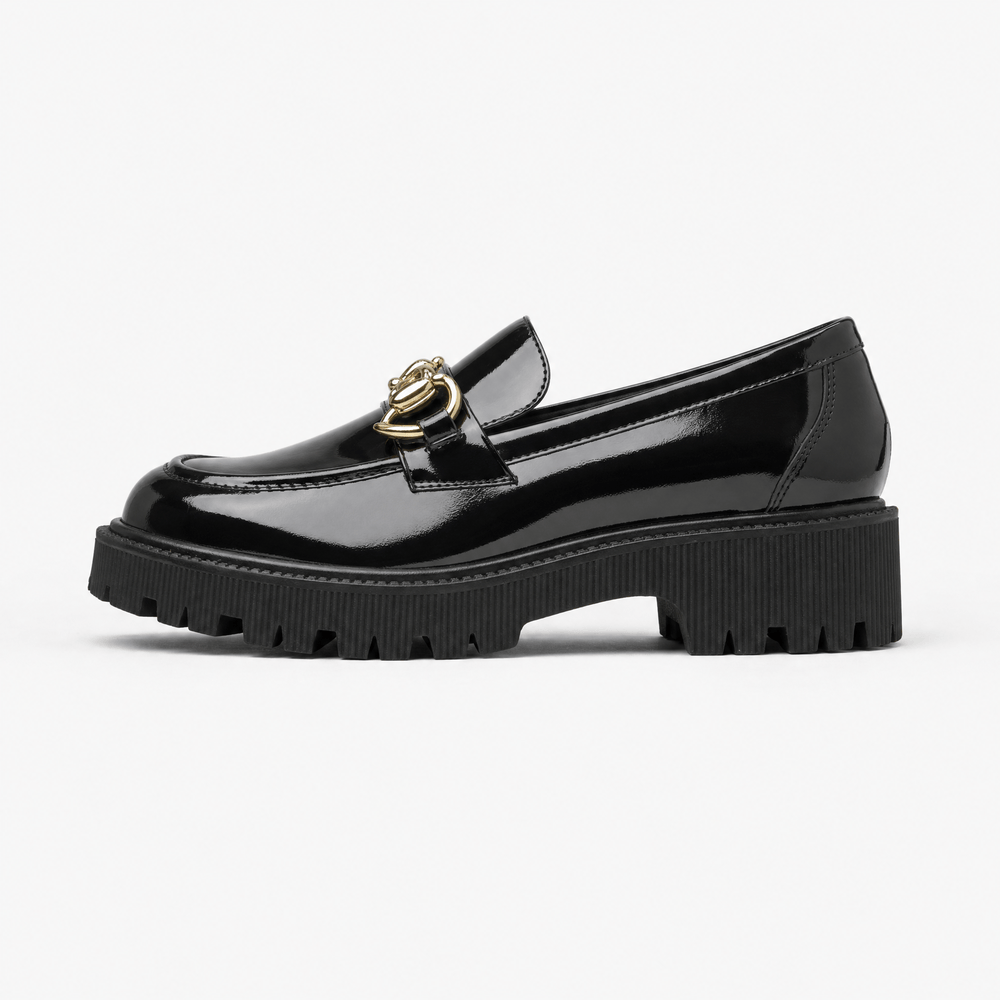 Gentry Morris Black Chunky Chain Platform Loafers